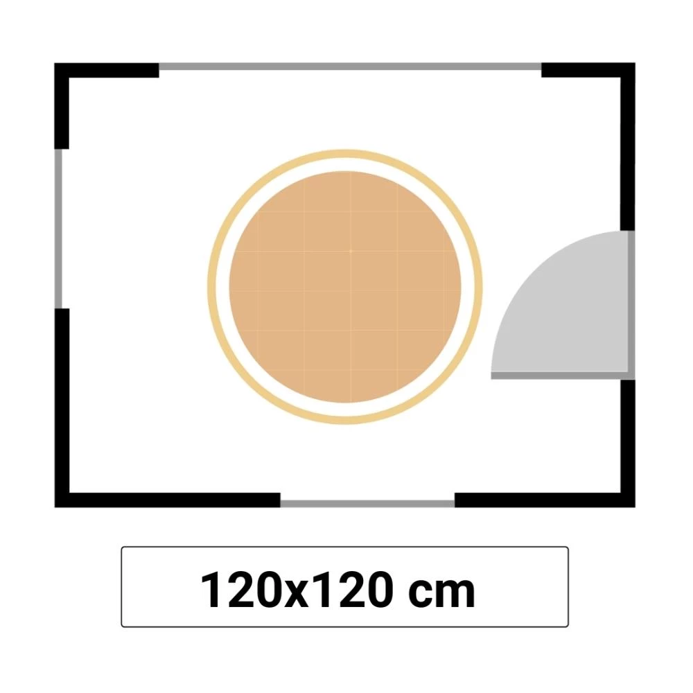 Illustrationen viser en rund stråmåtte i størrelse 120cm.