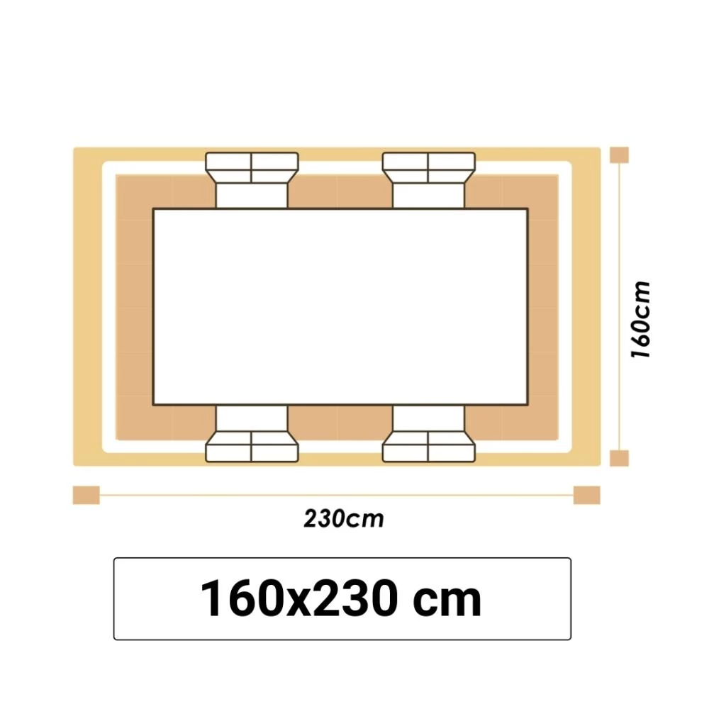Illustrationer viser et køkkentæppe i størrelsen 160x230cm.