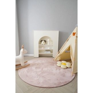 Rundt Cat Lyserød Vaskbart Pels-tæppe