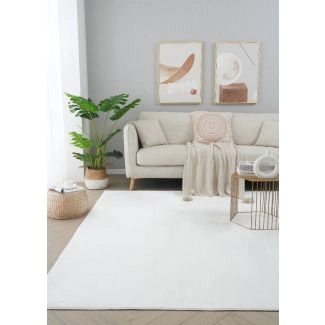 Blød Pels-look Tæppe Glossy Offwhite