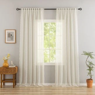 Ellinor Beige 2x135x250 cm Linnegardin-look 2-pak
