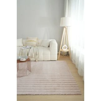Vaskbart Pels-tæppe Rabbit Stripe Lys Beige