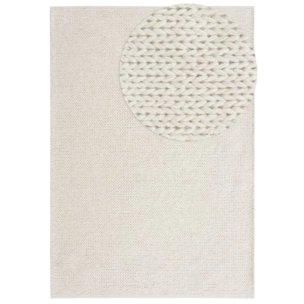 Dette produkt hedder Mellby, fremstillet af 80% Uld & 20% Bomuld  materiale med en smuk Offwhite farve - SE Mattor