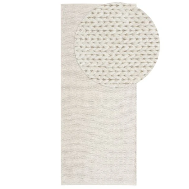 Dette produkt hedder Mellby, fremstillet af 80% Uld & 20% Bomuld  materiale med en smuk Offwhite farve - SE Mattor